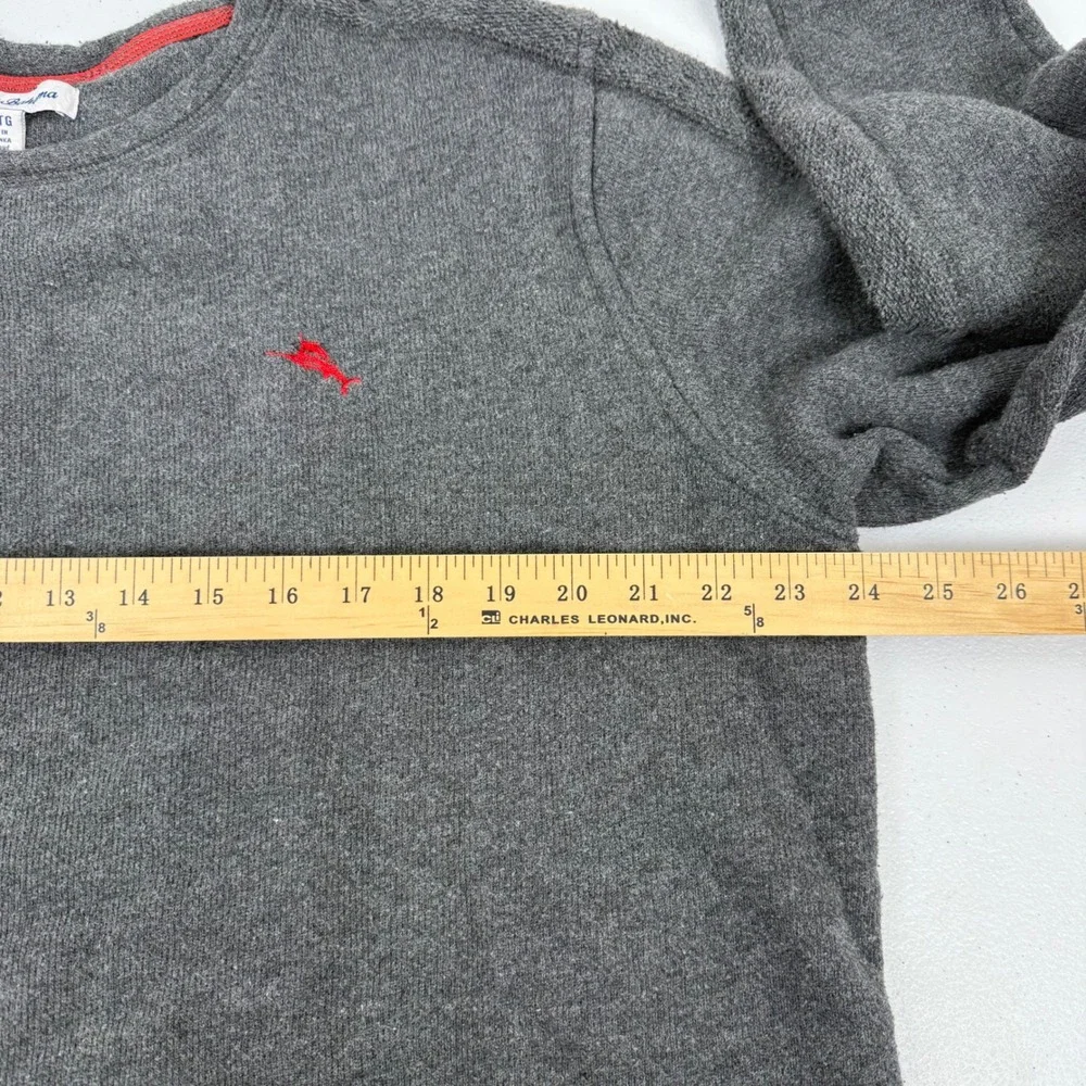 Tommy Bahama Mens XL Gray Textured Knit Long Sleeve Crewneck Sweater Marlin Logo